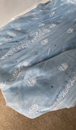 gala and front panel, angarkha style with fine do and teen taar chikankari and mukaish work