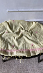 fabric laid out, green pure mul chanderi