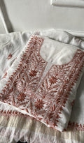 Mira — White Pure Mul Chanderi Rust Thread Chikankari 2 Pc Unstitched Suit Set
