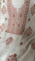 fine coloured chikankari across the body of the kurta