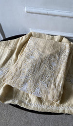 cream pure mul chanderi kurta piece folded, fine front and back jaaldar chikankari anarkali