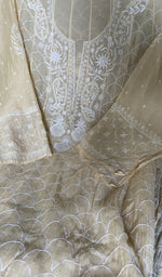 fine front and back jaaldar chikankari anarkali across the body of the kurta
