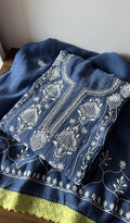 Laiba — Blue Pure Mul Chanderi Chikankari 2 Pc Semi-Stitched Anarkali Suit Set