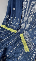Motifs across the body of the blue kurta