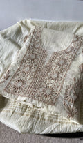 Zia m — Off White Pure Mul Chanderi Chikankari 3 Pc Unstitched Suit Set