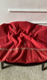 bottom laid out, red pure mul chanderi