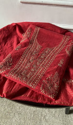 jaali and motif detail, red pure mul chanderi