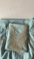 Zia m — Blue Pure Mul Chanderi Chikankari 3 Pc Unstitched Suit Set