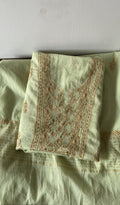 Zia m — Pistachio Pure Mul Chanderi Chikankari 3 Pc Unstitched Suit Set