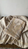 Zia m — Beige Gold Pure Mul Chanderi Chikankari 3 Pc Unstitched Suit Set