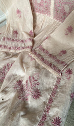close view of the gathers style fine do and teen taar chikankari with haath ki jaali