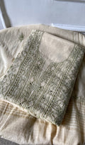 Meher — Cream Pure Mul Chanderi Chikankari 3 Pc Unstitched Suit Set