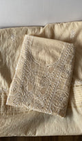 Meher — Beige Pure Mul Chanderi Chikankari 3 Pc Unstitched Suit Set