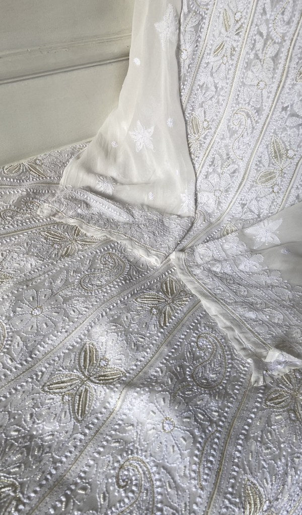 Front back chikankari anarkali in close view