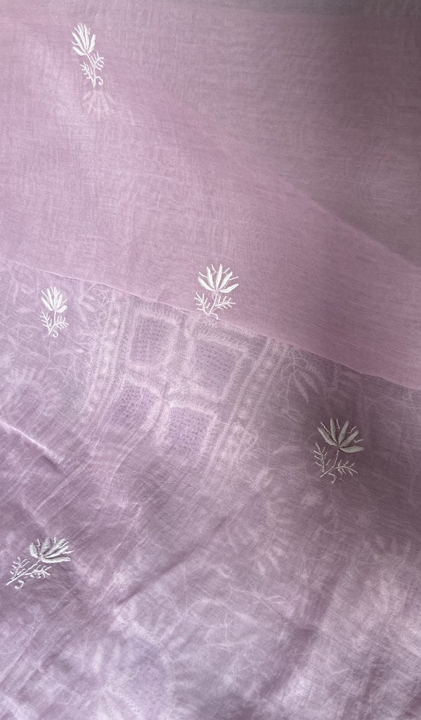 Border and hem of the lilac pure mul chanderi