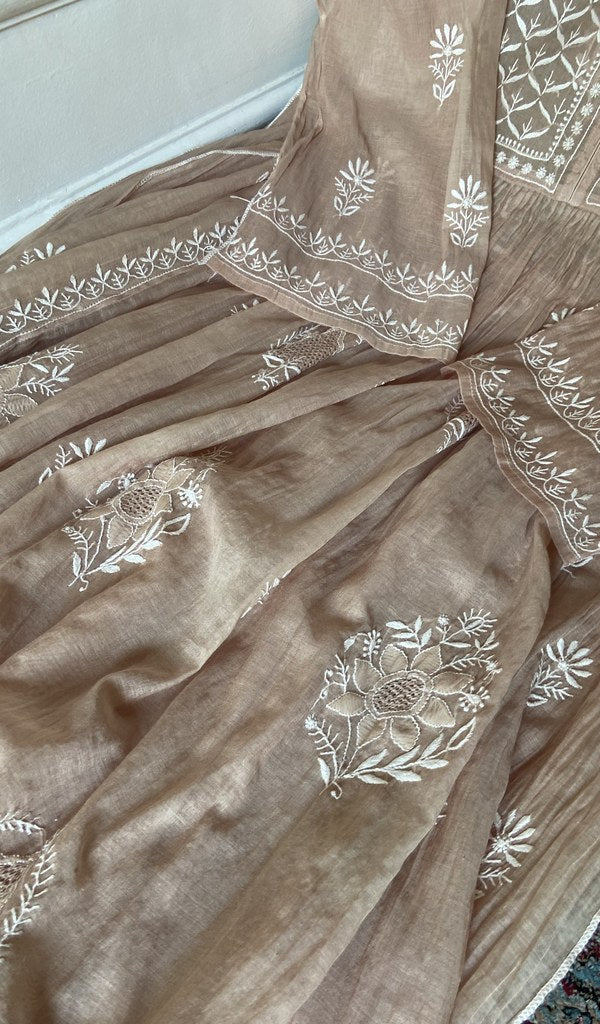 Gala and front panel worked in do taar and teen taar chikankari with haath ki jaali