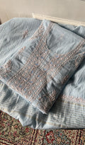 Zia — Light Blue Pure Mul Chanderi Chikankari 3 Pc Unstitched Suit Set