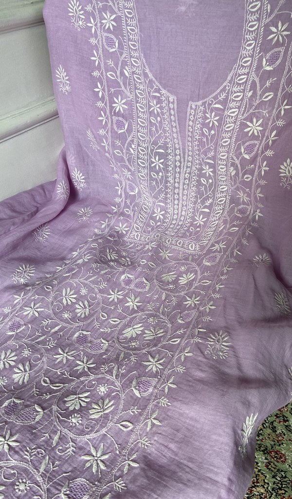 Border and hem of the orchid lilac pure mul chanderi