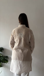 Arham — Nude Pure Mul Chanderi Chikankari Stitched Kurti — detail 11