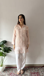 Blush Pink pure mul chanderi, front of the kurta