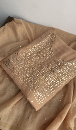 Peach mul chanderi kurta piece folded, gala work in front