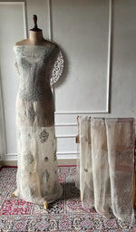 将图像加载到图库查看器中， grey pure organza silk chikankari set on the mannequin, dupatta on the stand