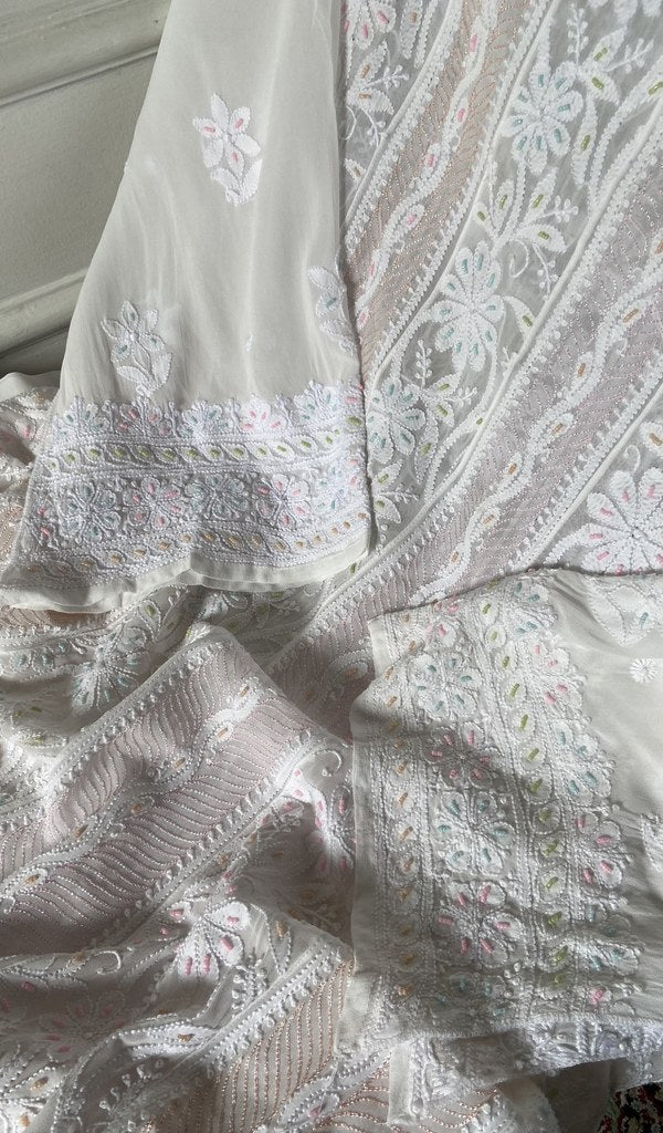 front back chikankari anarkali across the kurta