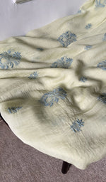 gala and front panel, fine chikankari on gala and boota with beads and sequins on neck highlighting