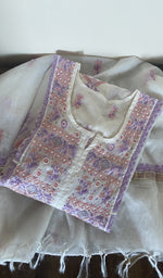 Folded white mul chanderi kurta, gala and neckline work
