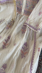 Fine chikankari on gathers style on the white mul chanderi