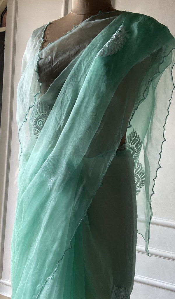Gala and front panel worked in do taar and teen taar chikankari
