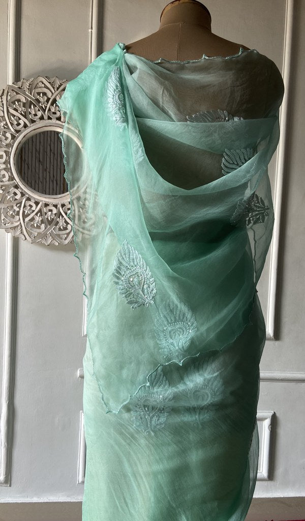 Dupatta in green pure organza silk