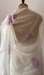side view of the off white pure organza silk saree