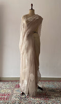 Ayla — Grey Pure Organza Silk Chikankari Saree