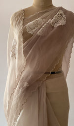 Border along the edge, do taar and teen taar chikankari on border pallu and allover