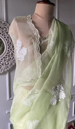 将图像加载到图库查看器中， Chikankari across the body of the pistachio kurta piece