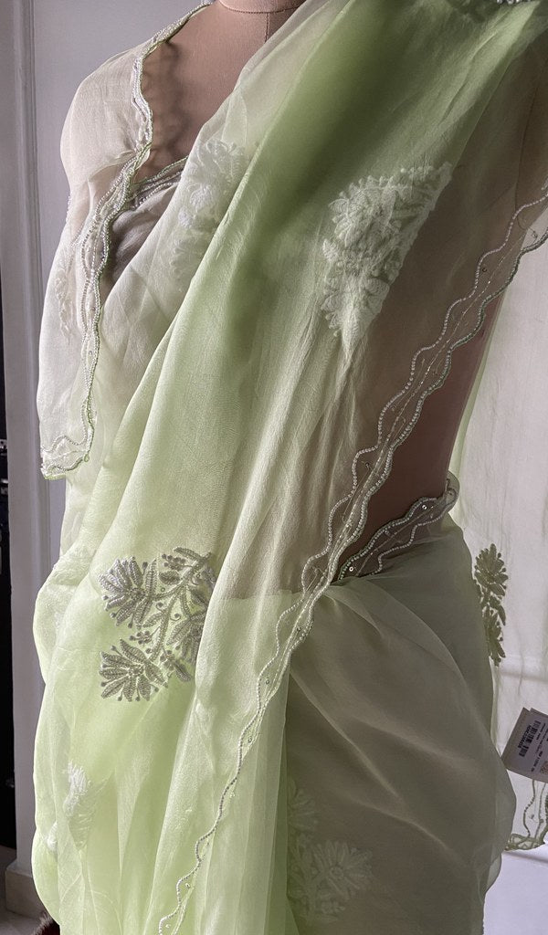 Gala and front panel worked in do taar and teen taar chikankari