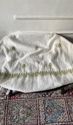 Load image into Gallery viewer, White mul chanderi chikankari 2 pc unstitched suit set laid out