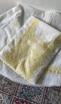 Mira — White Mul Chanderi Chikankari 2 Pc Unstitched Suit Set — Yellow Work