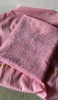 Arisha — Rose Pink Pure Mul Chanderi Chikankari 3 Pc Unstitched Suit Set