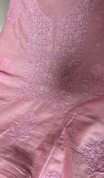 fine chikankari with beads cutdana and sequins on neck across the body of the kurta