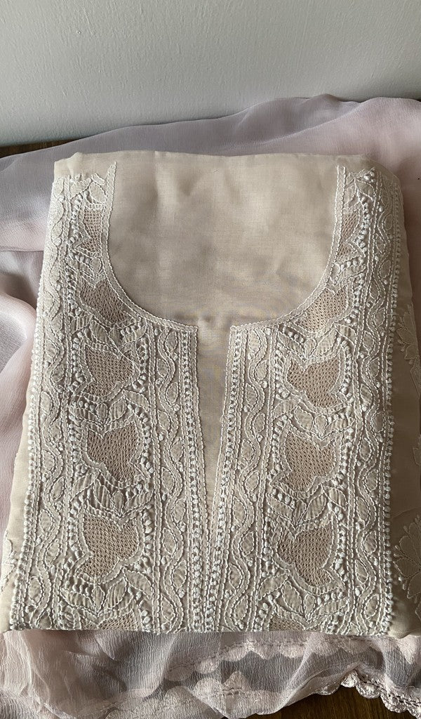 Lilac cotton kurta piece folded, fine chikankari with haath ki jaali