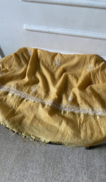 bottom laid out, yellow pure mul chanderi