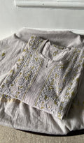 Areen — Grey Pure Mul Chanderi White Thread Chikankari 3 Pc Semi-Stitched Suit Set