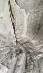 fine chikankari with haath ki jaali on semi stitch gathers s across the body of the kurta