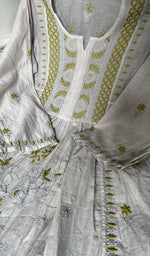 fine chikankari with haath ki jaali on semi stitch gathers s across the body of the kurta