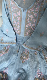fine chikankari with haath ki jaali on semi stitch gathers s across the body of the kurta