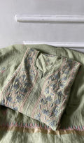 Areen — Green Pure Mul Chanderi Chikankari 3 Pc Semi-Stitched Suit Set