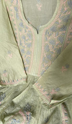 fine chikankari with haath ki jaali on semi stitch gathers s across the body of the kurta