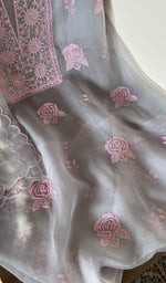 Fine do taar and teen taar chikankari on the grey organza silk